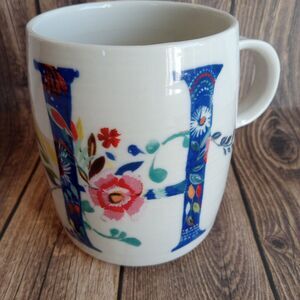 Anthropologie Mug Cup Initial Monogram 'H' Starla M. Halfmann Petal Palette